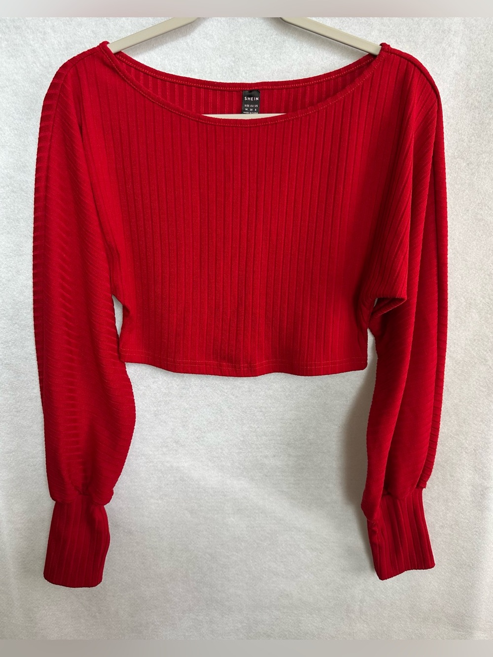 SHEIN Red Ribbed Scoop-Neck Crop Top